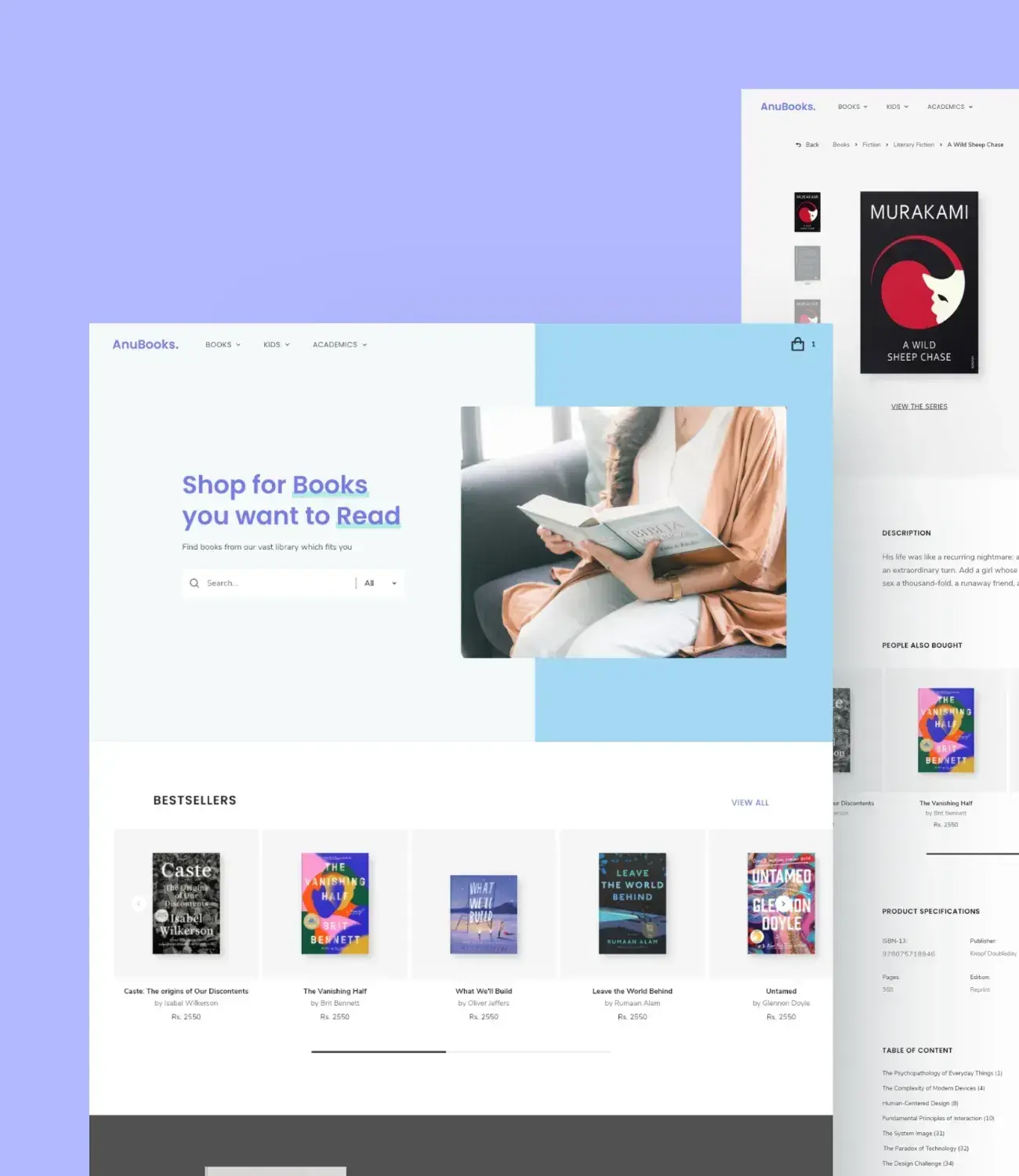 Mockup of Anubooks book store website