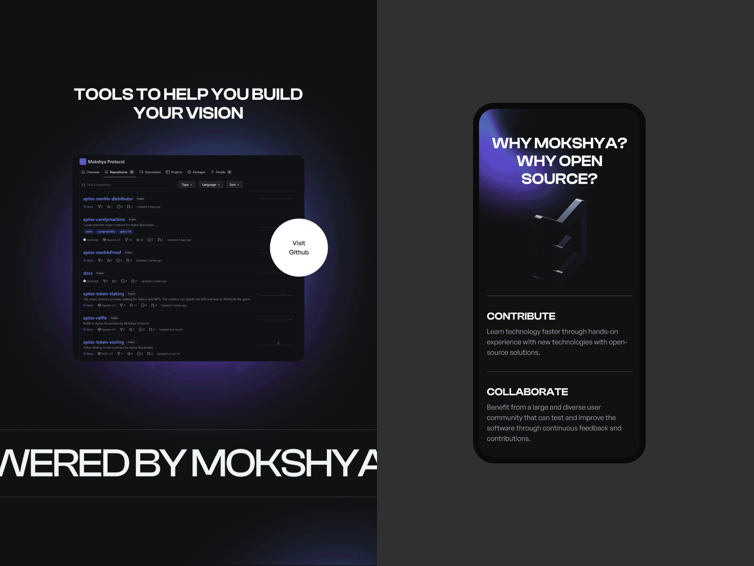 This image contains the tablet and mobile view of Mokshya Protocol